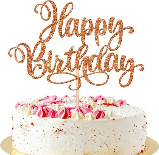 1 PCS Happy Birthday Cake Topper Glitter Happy Birthday Cake Pick Bunting Decor for Anniversary Celebrating Happy Birthday Party Cake Decorations Supplies Orange