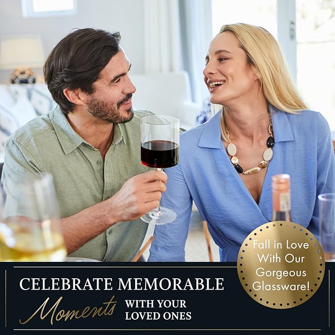 ELIXIR GLASSWARE Wine Glasses Set of 4-17oz - Square, Large Red or White Wine Glasses - Hand Blown Long Stem Crystal Wine Glass Set - Housewarming Gifts