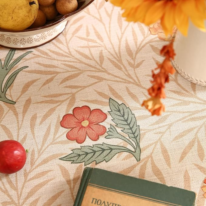 patdrea Designer Floral Linen Table Cloth Durable Breathable Tabletop Cover Dacorative Kitchen Dining Tablecloth for Round Tables for Kitchen Dining Parties,Holiday Christmas,Diameter 55"