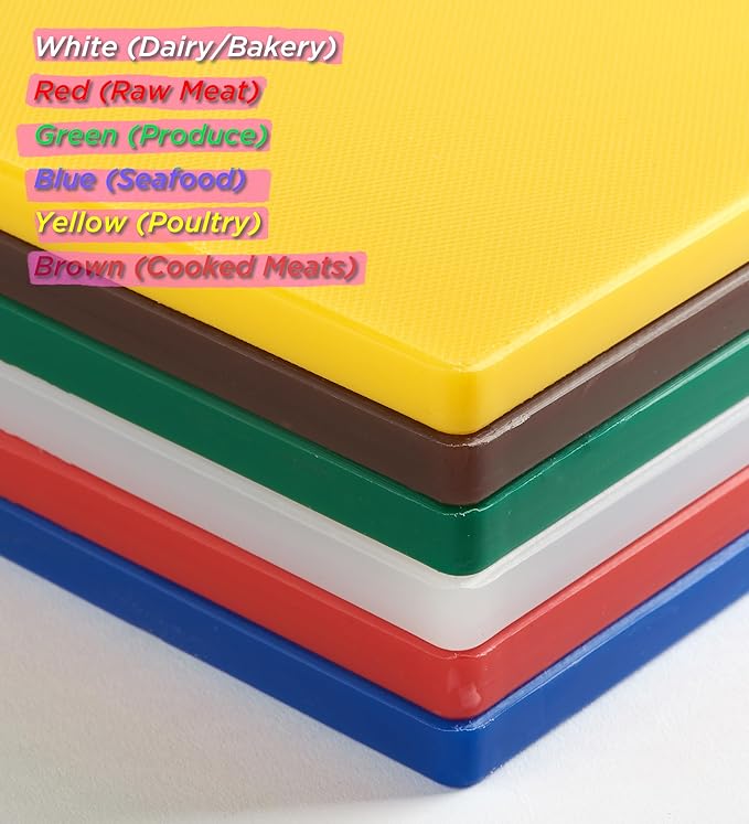 CURTA 6-Piece NSF 24" x 18" x 1/2" Multi-Colored Flexible Cutting Board Kit with Stainless steel Storage Rack, Color Coded Plastic Chopping Board with Anti Slip Surface Dishwasher Safe