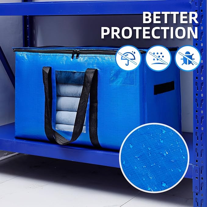 TAILI Extra Large Moving Bags, 12 Pack Blue Heavy Duty Totes for Storage with Visible Window, Wrap Around Handles, Storage Bags for Space Saving, Alternative to Moving Boxes