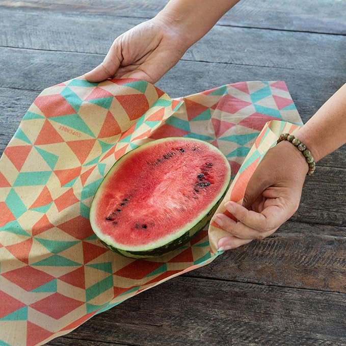 SUPERBEE Beeswax Bread Wrap, Reusable Beeswax Wrap for Food, Wrap Bread, Reusable Bees Wrap Paper for Wrapping Vegetables, Cheese Paper, Bowl Covers and Sandwich Wrapping, XXL (Retro Vibes)