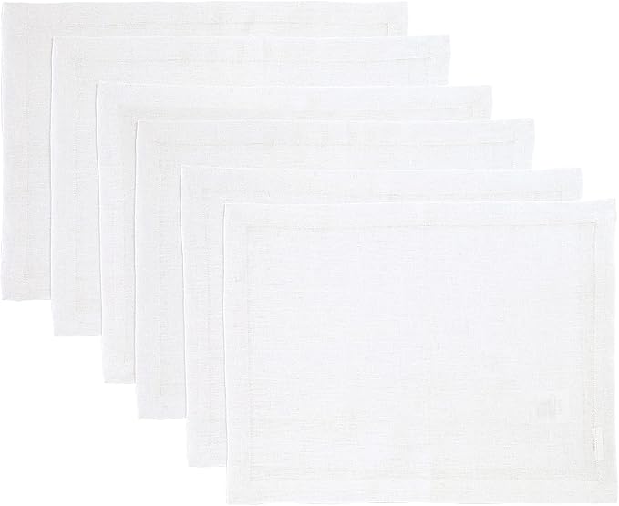 Solino Home Linen White Placemats Set of 6-100% Pure Linen Placemats 14 x 19 Inch for Fall, Autumn, Halloween, Thanksgiving, Christmas, Holiday - Fete