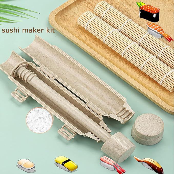 Sushi Bazooka, Bamboo Sushi Rolling Mat, Sushi Making Kit For Beginners - 3 PCS