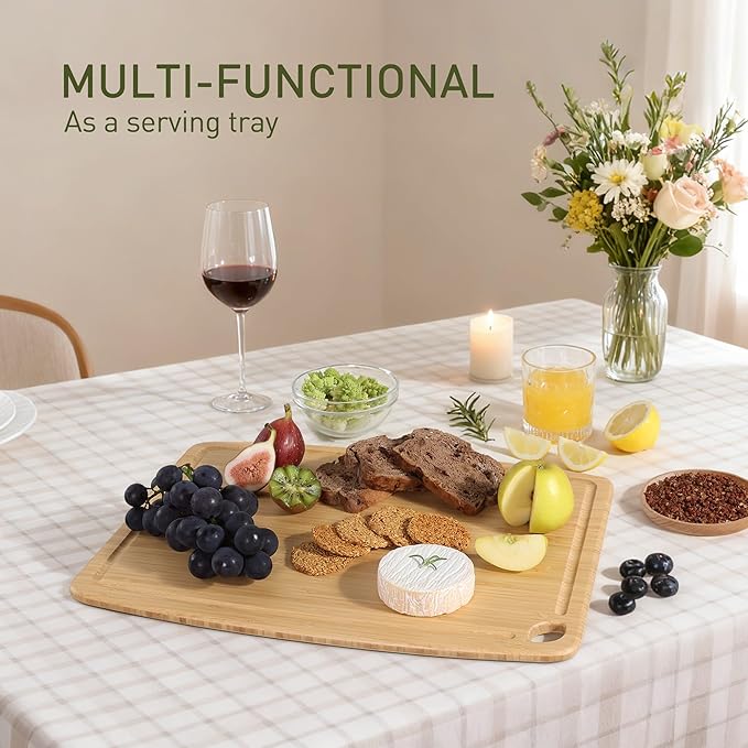 Lightweight Durable Bamboo Cutting Board with Non-Slip Feet, Extra Large Big Wood Cutting Boards for Kitchen with Juice Groove, Wooden Charcuterie & Chopping for Fruit, Vegetables & Cheese