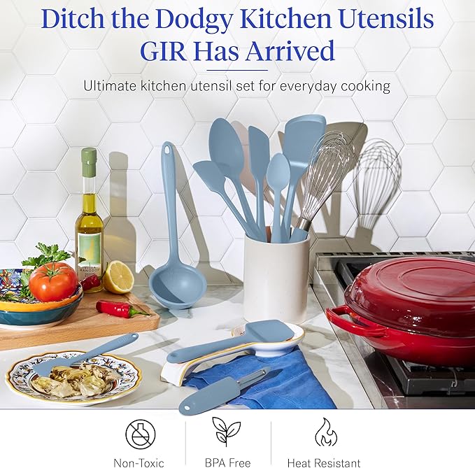 GIR: Get It Right 10-Piece Spatula Set & Silicone Utensils for Kitchen - Slate - Heat Resistant to 425°F - Dishwasher Friendly - Includes Ladle, Whisk, Potato Peeler & Kitchen Spoons