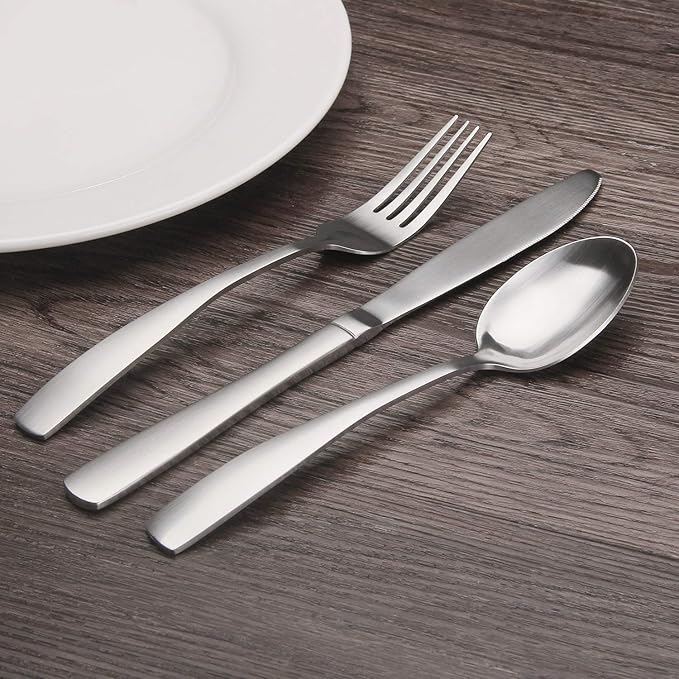 Matte Silverware Set, Bysta 20-Piece Stainless Steel Flatware Set, Kitchen Utensil Set Service for 4, Tableware Cutlery Set for Home and Restaurant, Satin Finish, Dishwasher Safe