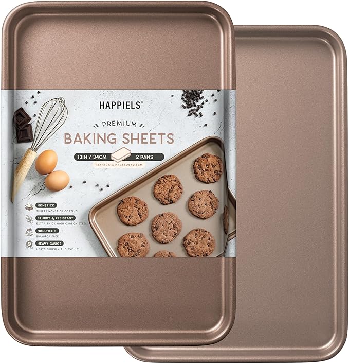 Nonstick 9x13 inch Quarter Baking Sheet Set of 2 | PFOA & BPA Free Non Toxic 13x9 inches Cookie Sheets | Best Non stick Cooking Pans, Small Tray for Toaster Oven | Nontoxic Baking Pan 9 x 13