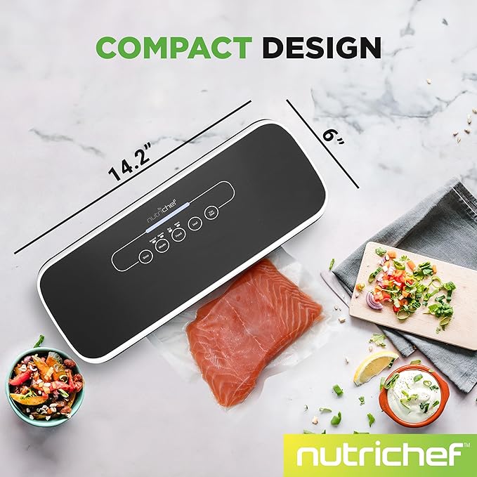 NutriChef Automatic Vacuum Air Sealing System for Food Preservation with Starter Kit, Compact Design, Lab Tested, Dry & Moist Food Modes with Led Indicator Lights, Black