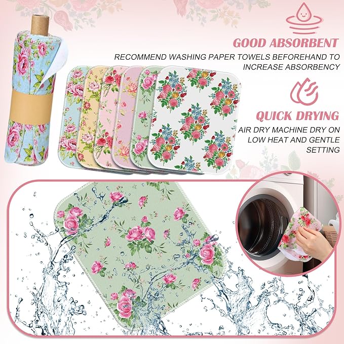 36 Pack Reusable Cleaning Cloths Washable Cotton Kitchen Dish Towels for Home Christmas Party Supplies Bulk, 9.84x11.81in (Countryside Flowers)