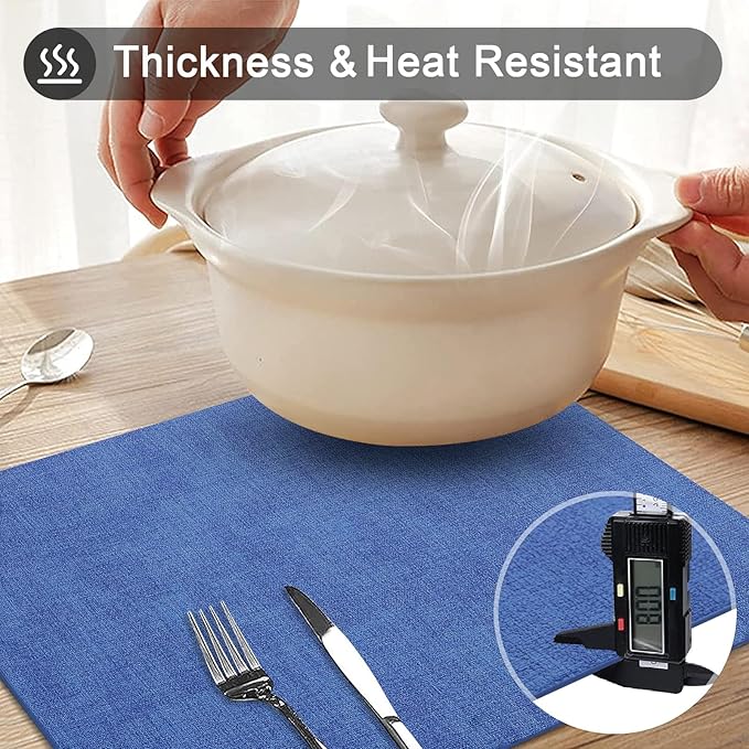 homing Faux Leather Heat Resistant Placemats 4 Packs, Waterproof Wipeable Dining PU Place Mats for Indoor & Outdoor, Easy to Clean, Sea Blue