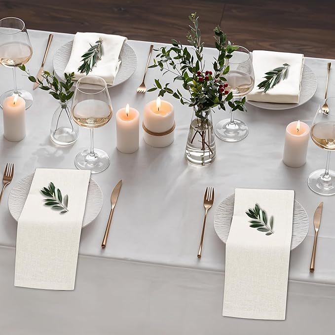 Ruvanti Linen Napkins Set of 6, 18x18 Cloth Napkins, Cotton Linen Blend Napkins Cloth Washable, Soft, Reusable Dinner Napkins for Wedding, Parties, Christmas, Thanksgiving, Everyday Use - Ivory