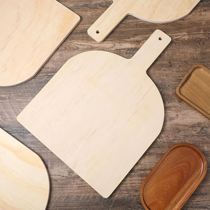4 Pcs Wooden Pizza Peel 12 Inch, Large Wooden Pizza Spatula Paddle with Wood Handle, Natural Cutting Board Pie Platters for Restaurant Baking Homemade Bread Cutting Fruit Vegetables Cheese