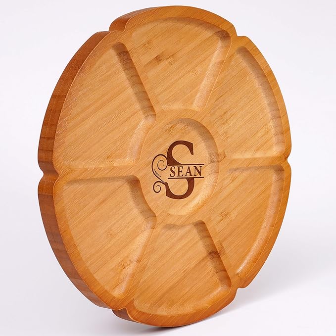 Custom Engraved Bamboo 11" Serving Tray – Personalized 7-Divided Flower Petal Platter, Perfect for Snacks, Appetizers, Charcuterie, Parties, Weddings, Housewarming, and Entertaining Gifts