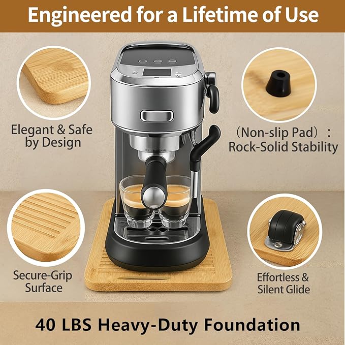 Bamboo Appliance Slider|13"D x 16"W Sliding Tray for Coffee Maker on Countertop|Heavy-Duty Coffee Pot Slider Tray & Kitchen Caddy for KitchenAid Mixer, Air Fryer