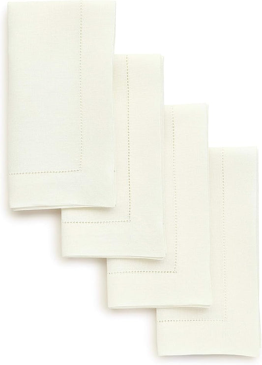 Solino Home Ivory Linen Napkins Set of 4-100% Pure Linen Hemstitch Dinner Napkins 20 x 20 Inch for Fall, Autumn, Thanksgiving, Christmas, Holiday - Classic Hemstitch