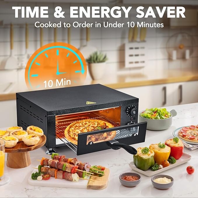 GarveeHome Electric Pizza Oven with Glass Door, 12 Inch Countertop Pizza Oven with 60 Minutes Timer, Pizza Maker Machine for Home and Commercial with Gloves, Clip & Pizza Roller