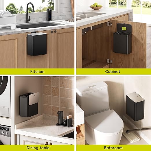 EKO Kitchen Compost Bin, 7L / 1.85 Gal Stainless Steel with Removable Inner Bucket and Deodorizer Compartment, 2-in-1 Countertop Compost Bin with Lid, Food Waste Caddy for Kitchen (Matte Black)