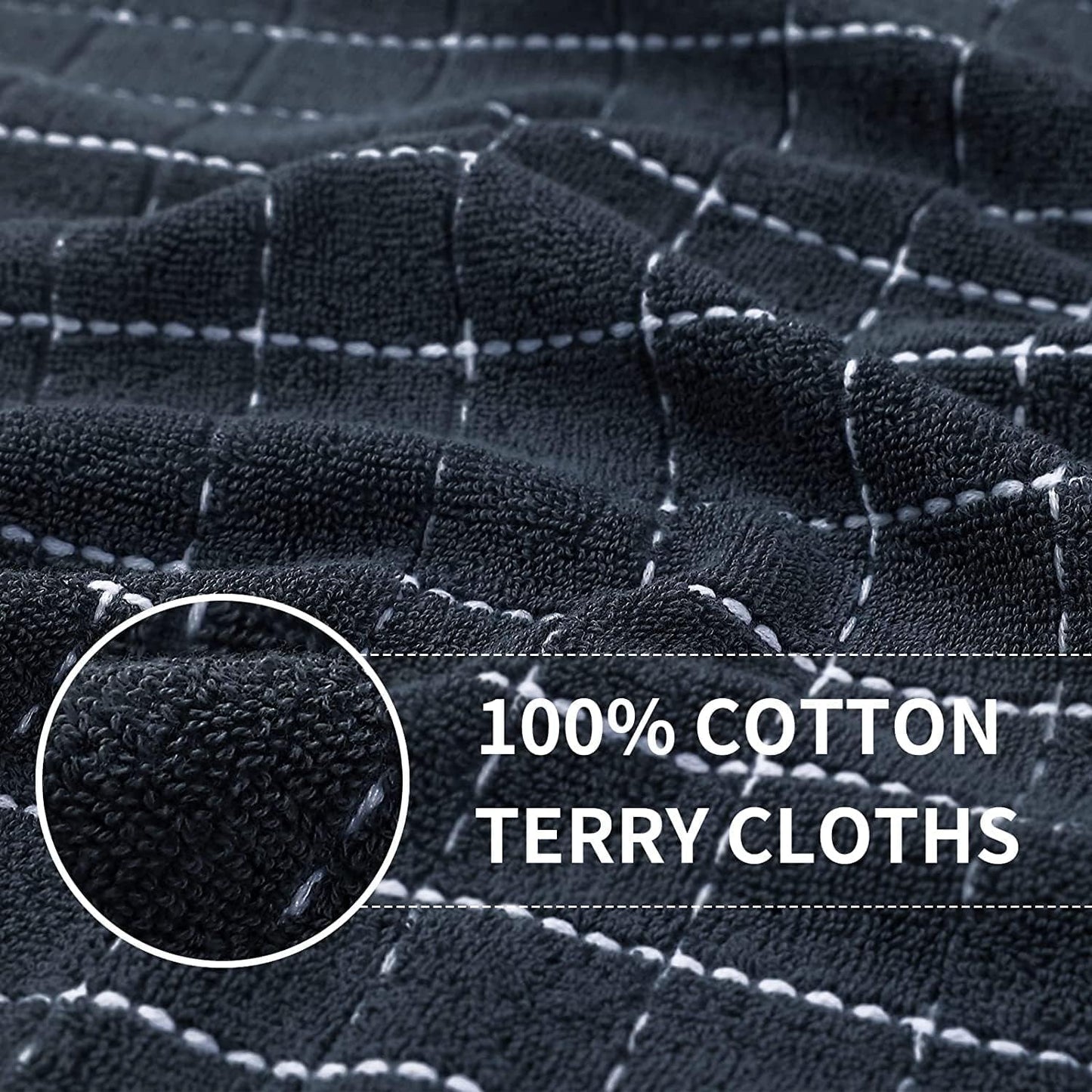Homaxy 100% Cotton Terry Kitchen Towels(Dark Grey, 13 x 28 inches), Checkered Designed, Soft and Super Absorbent Dish Towels, 6 Pack