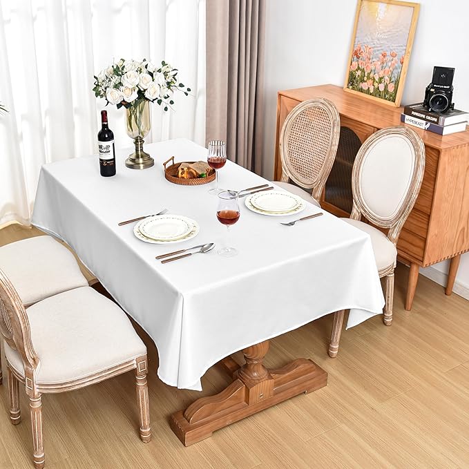Fitable Faux Linen White Tablecloths for Rectangle Tables - 60 x 84 Inch - 6 Pack Fabric Textured Folding Table Clothes Faux Burlap 4 Ft Table Covers for Wedding, Party, Banquet, Birthday