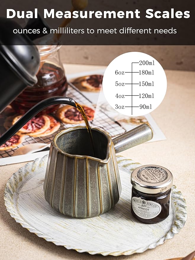 Espresso Cups Ceramic, 200ML Espresso Measuring Cup with Spout, Expresso Shots Cups with Handle, Espresso Accessories, Dark Green