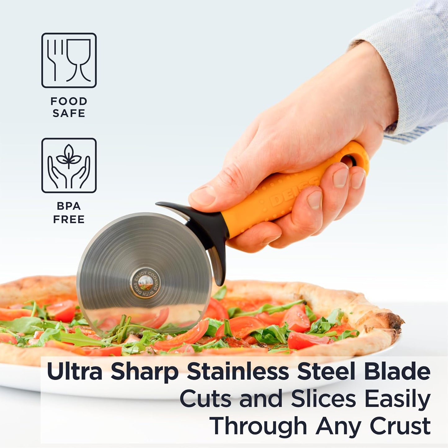 Deiss Pro Heavy Duty Pizza Cutter With Wheel Slicer- Stainless Steel Sharp Smooth Pizza Cutter Wheel With Easy Grip Non-Slip Handle, Dishwasher Safe (ORANGE)