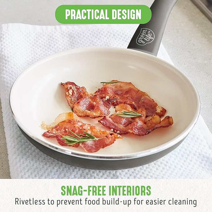 GreenLife Non Stick Fry Pan Set (7" & 10"), Non-Toxic PFAS-Free Ceramic Skillets, Dishwasher & Oven Safe, Egg Omelet Frying Pans, Stay- Cool Handles, Kitchen Home Cooking Essentials, Gray