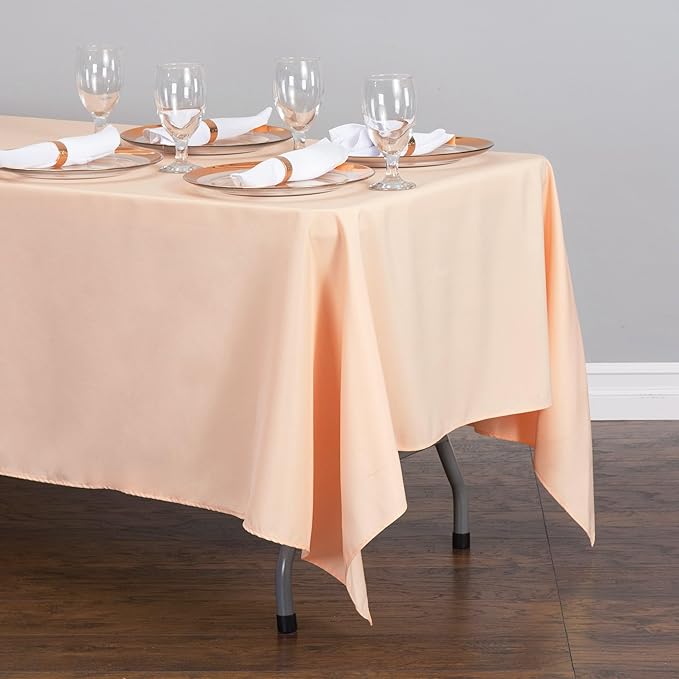 LTC LINENS 5 Pack Peach Rectangular Tablecloths 70 x 120 Inches for 6 ro 8 Feet Rectangle Banquet Tables with Half-Drop - Stain and Wrinkle Resistant Polyester Cloth Table Covers for Party, Wedding