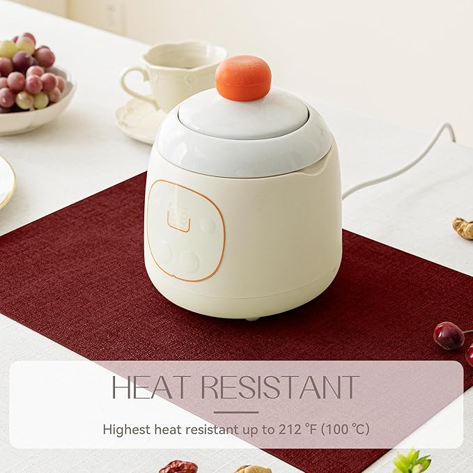 Romanstile Vinyl Placemats Set of 8-12 X 18 Inch - Heat Resistant Place Mats 100% Waterproof Oilproof Wipeable Reversible Faux Leather Table Mats for Kitchen/Dining/Party/Outdoor, Red