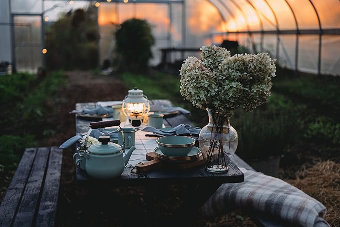 Barebones Enamel Bowl Set - Dish Set of 2 Bowls - Enamelware Set for Camping and Everyday Use (Mint)