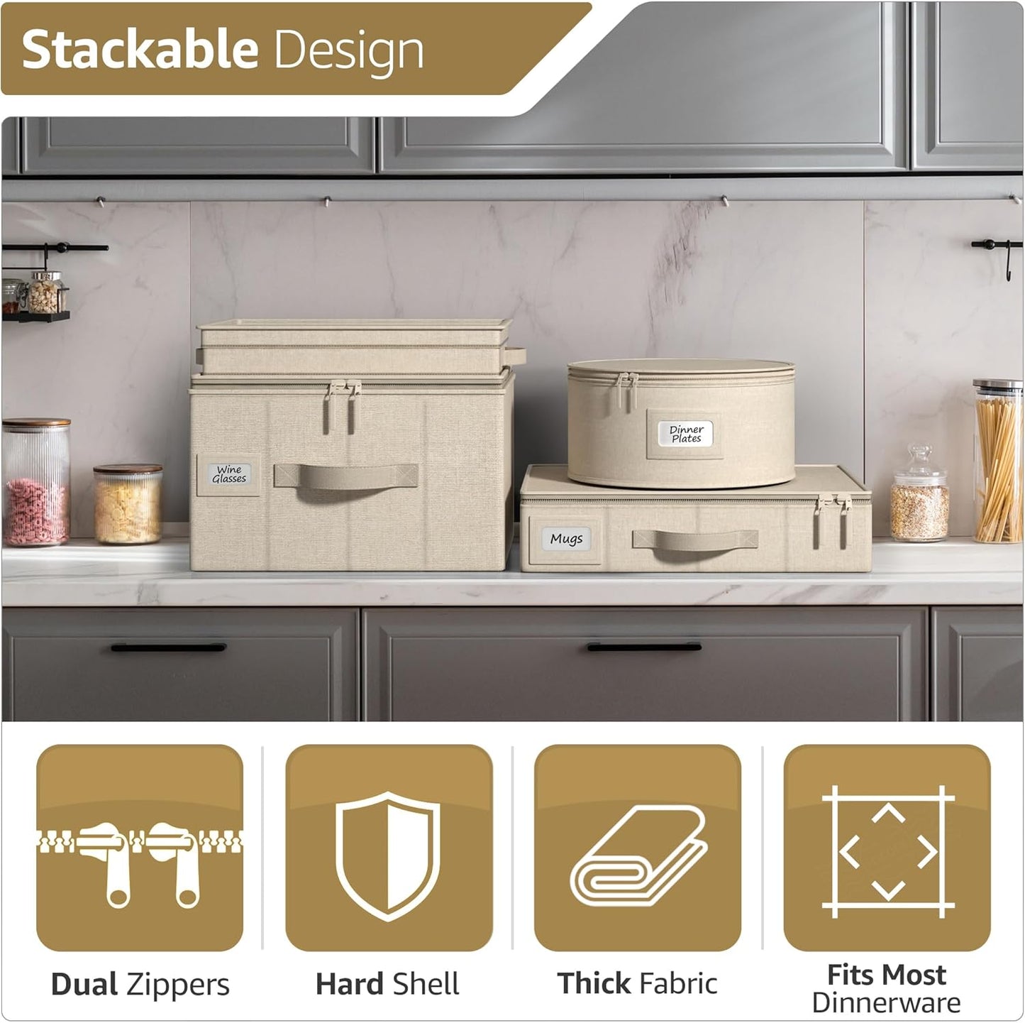 Sorbus China Storage Containers Hard Shell - Glass & Dish Storage Containers for Transport, Moving, Party - 5 Pc. Stackable Plate Storage Set for Dinnerware, Mugs, Cups - Felt Plate Protector included