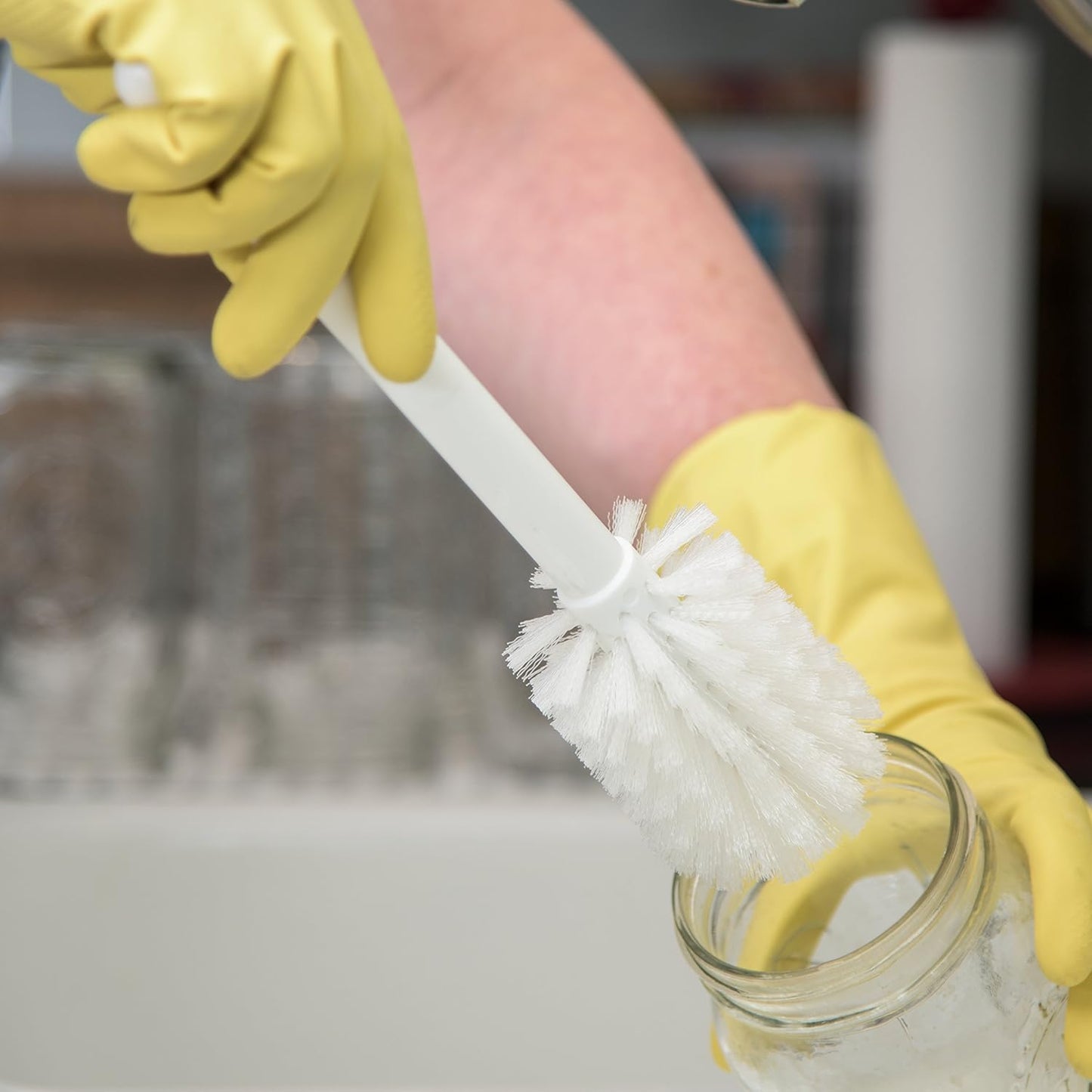 SPARTA Large Water Bottle Brush Ideal for Wide-Mouth Jars, Bottles and Tumblers, Dishwashing Tool with Handle for Home and Commercial Kitchens, Plastic, 12 Inches, White, (Pack of 6)