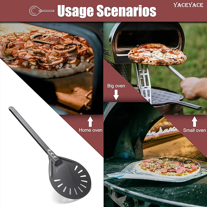 Pizza Turner, 8-inch Black Metal Pizza Turning Peel, Aluminum Turning Peel