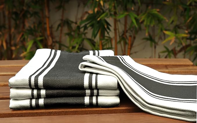 AMOUR INFINI Kitchen Towels 100% Cotton Pack of 6, Highly Absorbent Quick Drying Super Soft Premium Dish Towel for Kitchen with Hanging Loop Hand & Tea Towels - 20x28 Inch (Black)