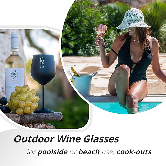 Gusto Nostro Stainless Steel Wine Glass - 18 oz - Unbreakable Black Wine Glasses for Travel, Camping and Pool - Fancy, Unique and Cool Portable Metal Wine Glass for Outdoor Events, Picnics (Set of 2)