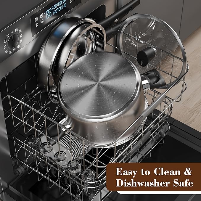 6-Piece Stainless Steel Pots and Pans Set, Kitchen Cookware Set with Stay-Cool Handles Compatible with Gas, Electric & Induction, Dishwasher Safe, Non-Toxic & Durable for Everyday Cooking