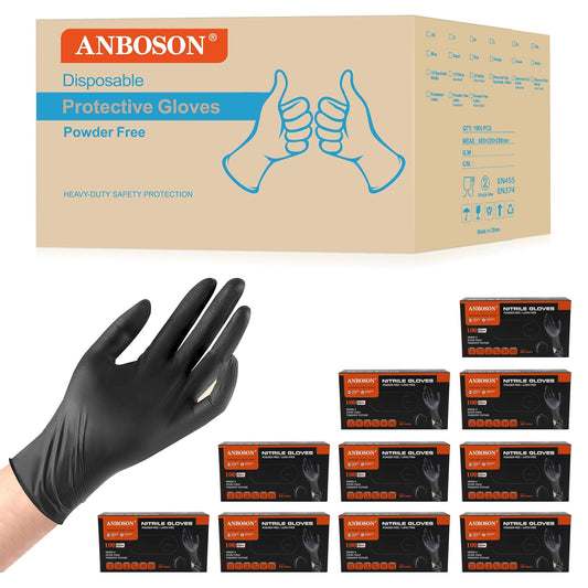 6 mil Disposable Nitrile Gloves, Heavy Duty Disposable Glove, Cooking Gloves, Latex Free, Powder Free (Black of 1000, Large)