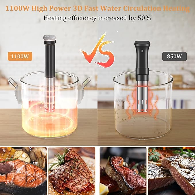 Sous Vide Cooker, Sous Vide Machine 1100 W, Immersion Circulator Precisional Cooker with Touch Control, Accurate Temperature, Ultra-quiet, IPX7 Waterproof, Fast Heating and Time Control