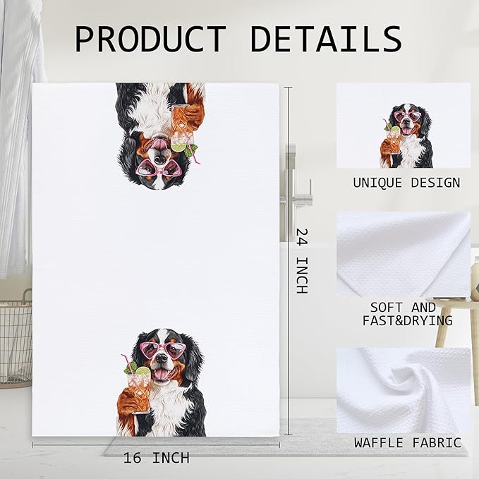 Cabana Bro Bernese Mountain Dog Gifts Kitchen Towels, Bernese Mountain Dog Gifts for Women Decorative Hand Towels for Bathroom, Funny Berner Cocktail Tequila Dish Tea Towels for Kitchen, 16x24 Inch