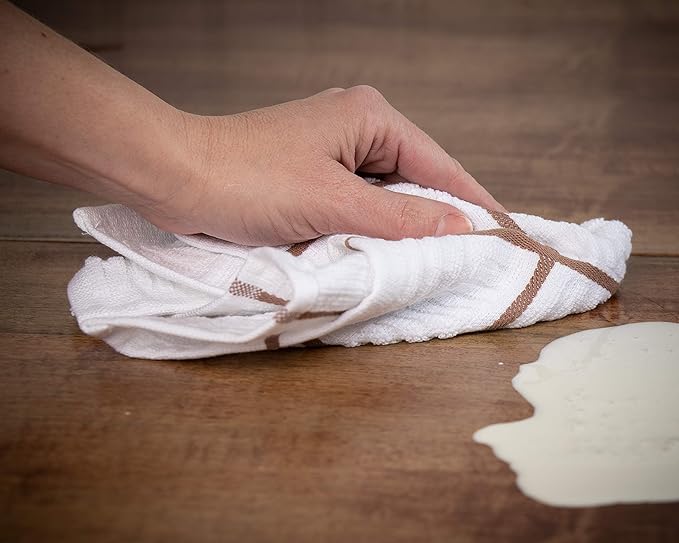 Sticky Toffee Cotton Dishcloths Set of 8, Brown and White, 12 x 12 in, Absorbent Reusable Tea Towels and Cleaning Cloths, Oeko-Tex Cotton