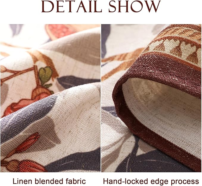 patdrea Designer Brown Tablecloth for Rectangle Tables,Framhouse Linen Pomegranates Leaves Pattern Linen Tablecloth,Fall Fruits Table Cover Cloth Decor for Kitchen Dining Christmas,67"*118"