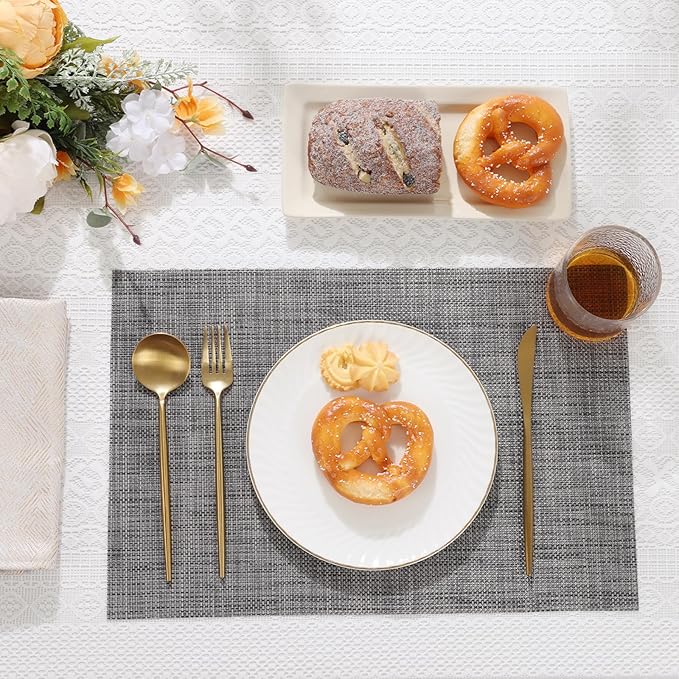 SHACOS Placemats Set of 4 for Dining Table Woven Vinyl Reversible Table Mats Wipe Clean Non Slip Place Mats Indoor Outdoor, Dark Gray