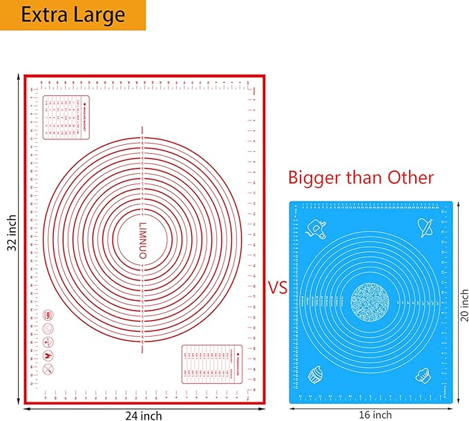 Silicone Baking Mat，Non Stick Rolling Dough with Measurements for Pie Pizza Cookies Fondant Making，Extra Thick Non Slip Silicone Pastry Mat