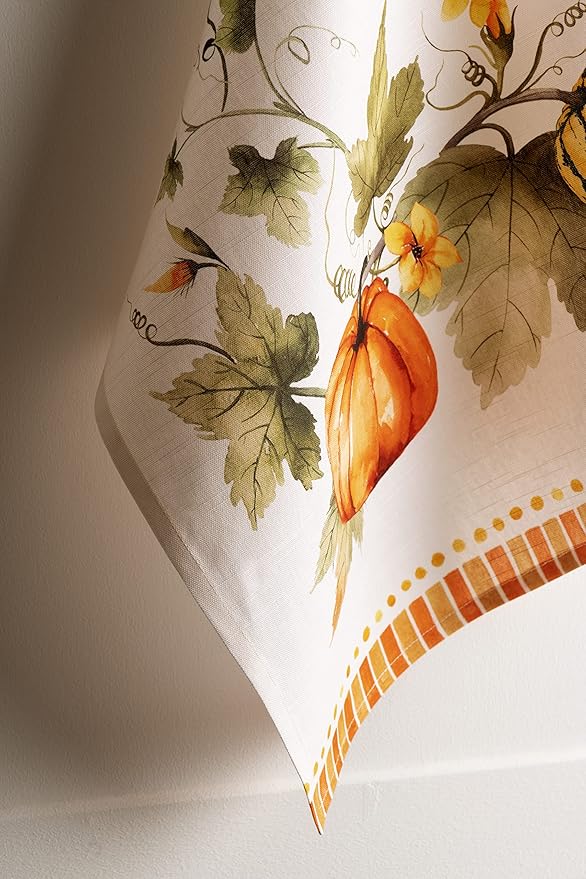 Maison d' Hermine Kitchen Towels Set of 3 100% Cotton 20" x 27.5" Reusable Cloth Tea Dish Towels Absorbent with Hanging Loop for Thanksgiving Christmas Decorations (Pumpkin Garden - Cloudy Cream)