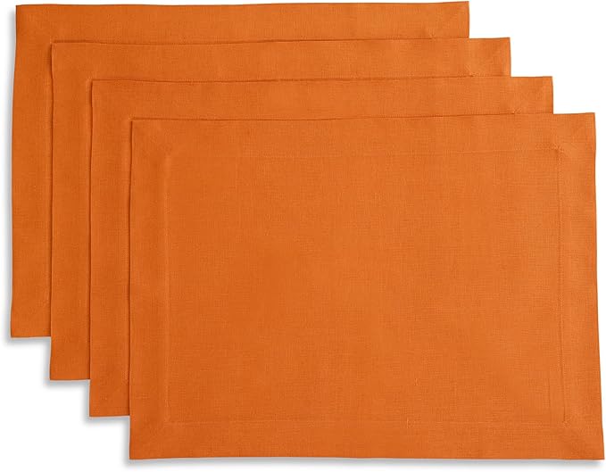Solino Home Linen Placemats Set of 4 - Persimmon Orange Placemats 14 x 19 Inch - 100% Pure Linen Table Place Mats for Fall, Autumn, Thanksgiving, Christmas - Fete