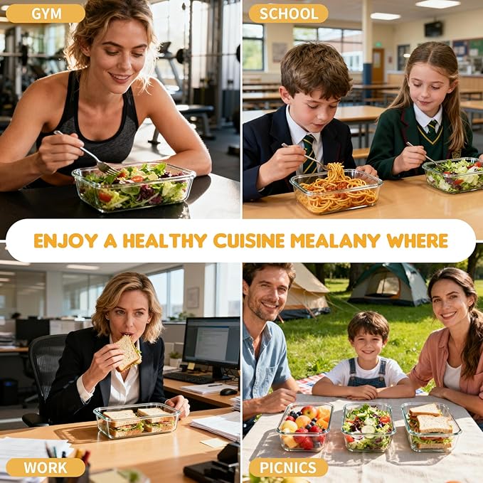 6 Pack 36 OZ Glass Food Storage Containers with Lids, Glass Meal Prep Containers set, Airtight Lunch Containers with Lids, Microwave, Oven, Freezer and Dishwasher Safe