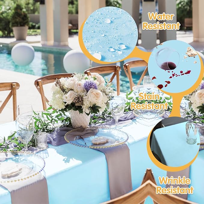 BRILLMAX 6 Pack Light Blue Tablecloths for 6 Foot Rectangle Tables 90 x 132 Inch - 6ft Rectangular Bulk Linen Polyester Fabric Washable Cloth Cover for Wedding Reception Banquet Birthday Party