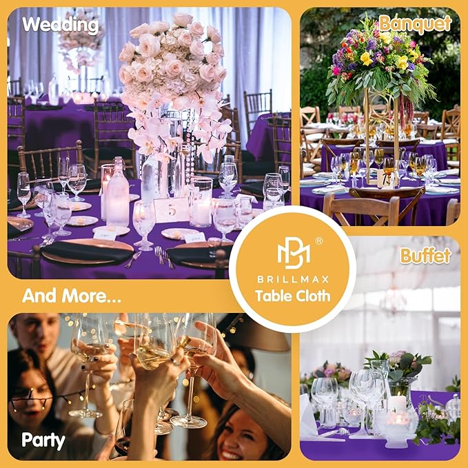 BRILLMAX 4 Pack Purple Round Tablecloths 108 Inch - Circle Bulk Linen Polyester Fabric Washable Table Cloth Cover for Wedding Reception Banquet Birthday Party Buffet Restaurant
