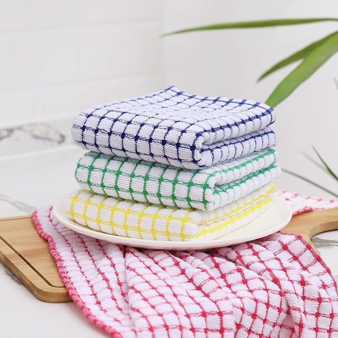 Kitinjoy Cotton 6 Pack Terry Kitchen Towels, 16 x 25 Inches Super Soft and Absorbent Dish Towels, Quick Drying Hand Towels for Kitchen Drying, Blue