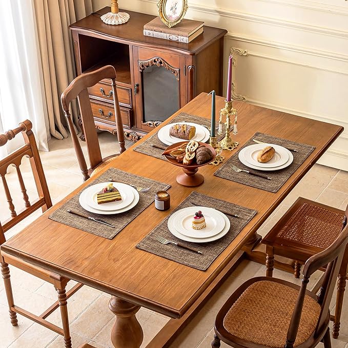 KXN Placemats Set of 4, Dual-Layer Thickened Faux Linen Table Mats, Heat Resistant & Wrinkle-Free, Machine Washable Cloth Place Mats for Kitchen Dining Indoor Outdoor (Burlap)